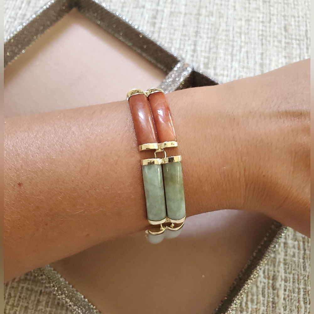 Vintage 14k Gold Multicolor Jade Bracelet